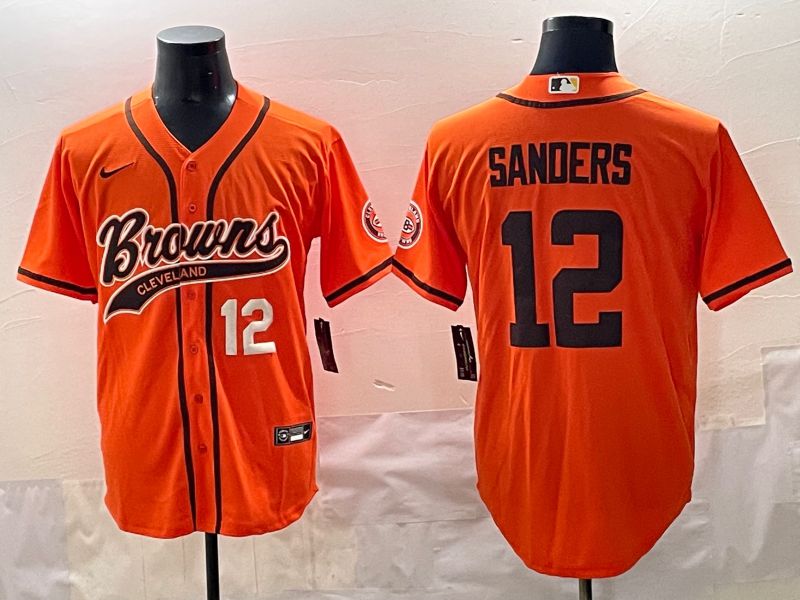 Men 2025 Cleveland Browns 12 Sanders Orange Joint Name Nike Limited NFL Jersey style 5